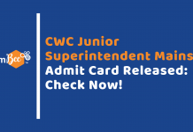 CWC Mains Admit Card Out