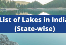 List of Lakes in India (State-wise)