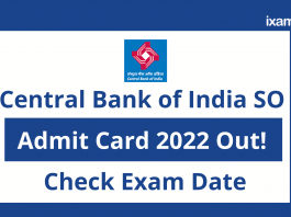 Central Bank of India SO Admit Card 2022 Out