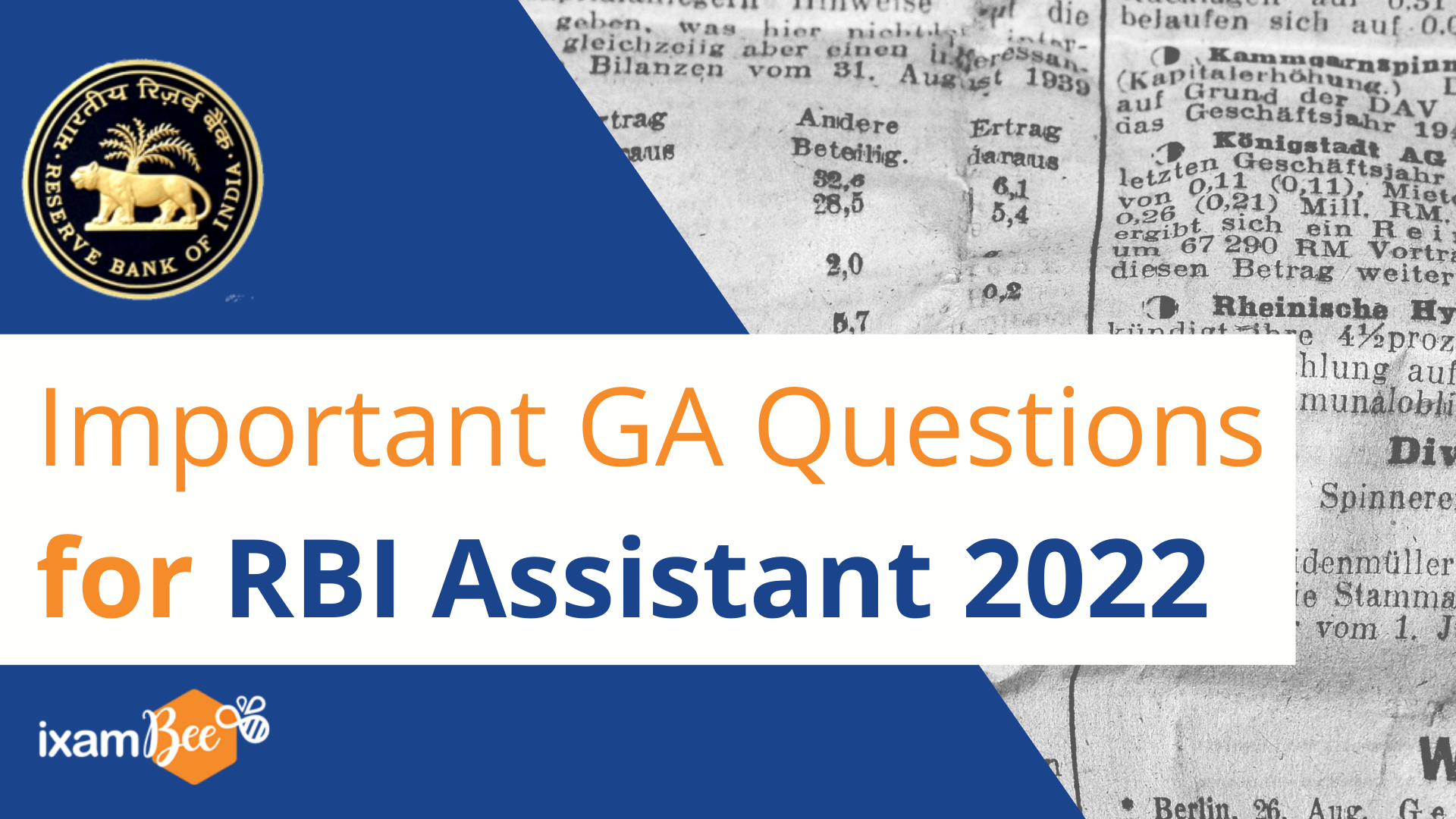 Important GA Questions for RBI Assistant 2022