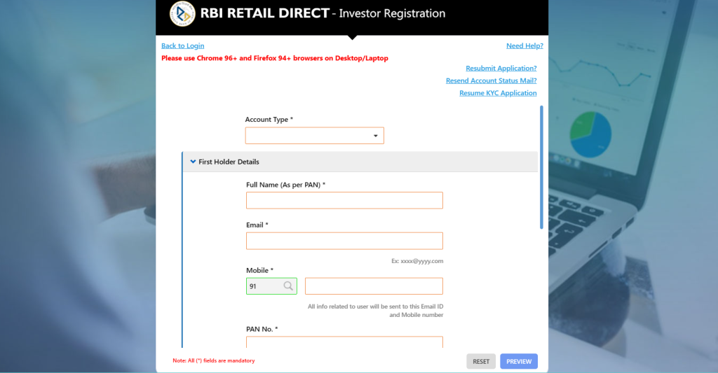 How to open an RDG Account, RBI Direct retail Scheme